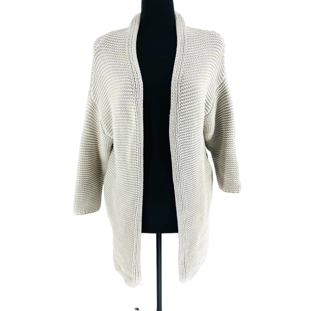 Mod Ref Womens L Chunky Knit Heavyweight Cardigan Sweater Pockets Open Long Line